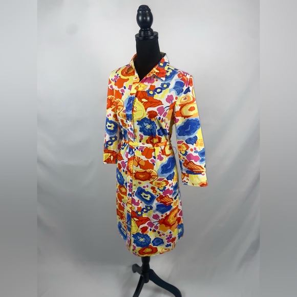 Shirt Dress Colorful Collar Shirt Liz Claiborne Size 12 w/ belt Red Yellow Blue - Picture 4 of 13